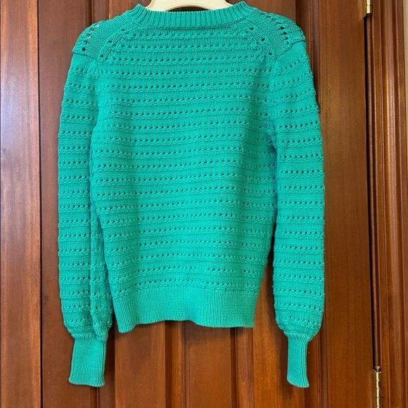 J Crew Balloon Sleeve Pointelle Patina Green Crewneck women’s size XS - Picture 2 of 6